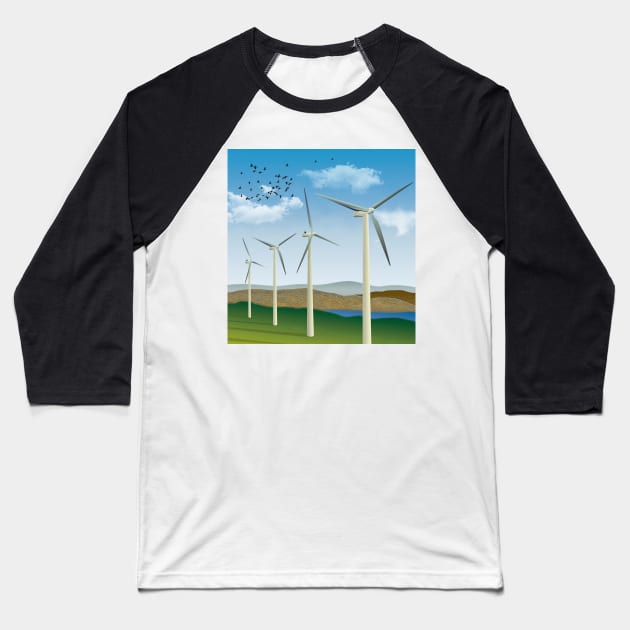 Wind Turbines Baseball T-Shirt by Dual Rogue